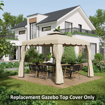 10' x 10' Gazebo Replacement Canopy, Gazebo Top Cover with Double Vented Roof for Garden Patio Outdoor TOP ONLY, Beige