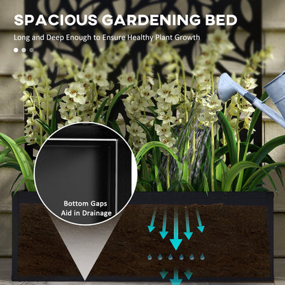 Metal Outdoor Privacy Screen with Raised Graden Bed, Privacy Panel and Planter Box, Wall-Mounted or Freestanding