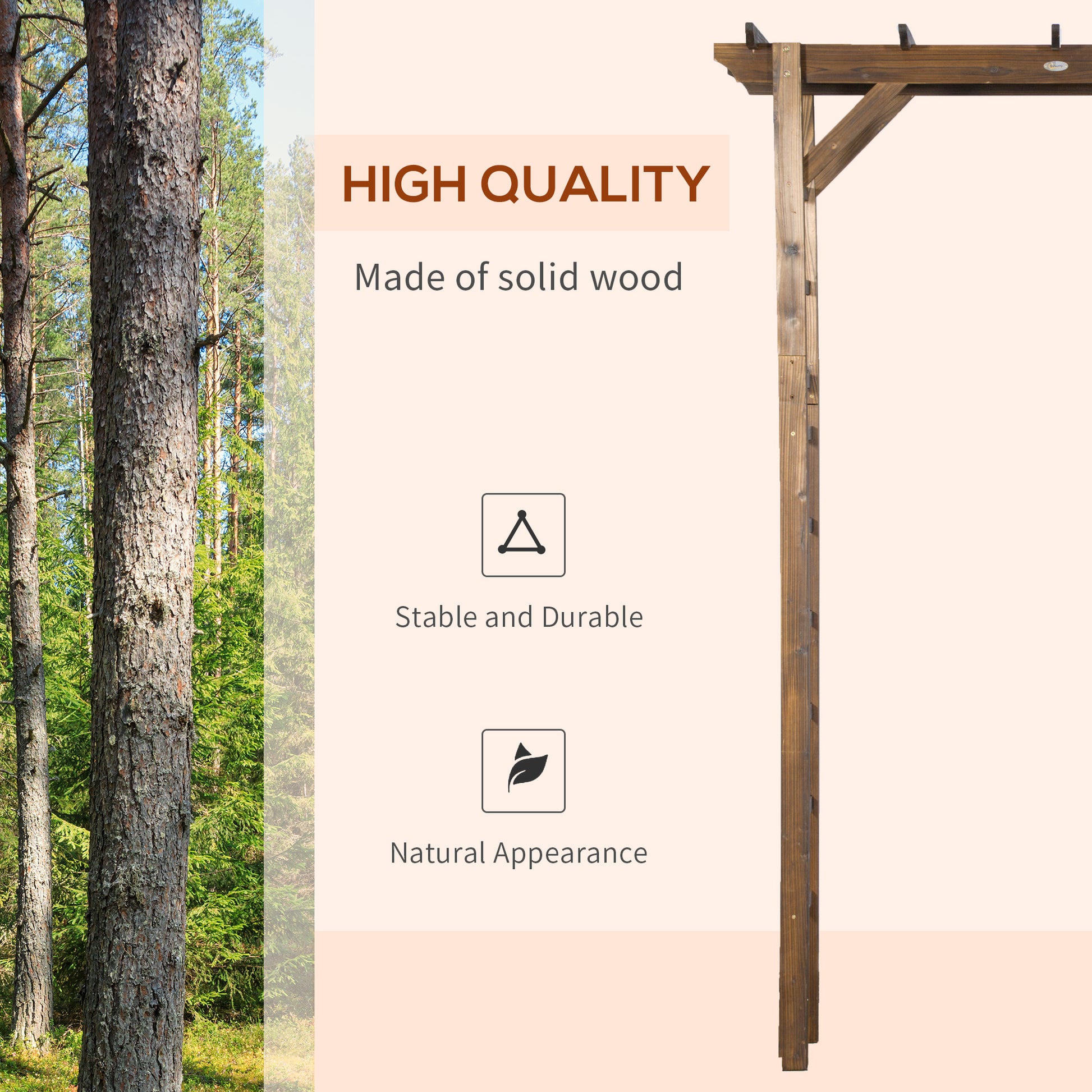 85" Wooden Outdoor Garden Arbour, Garden Arch Trellis for Climbing Vines for Wedding and Ceremony - Carbonized