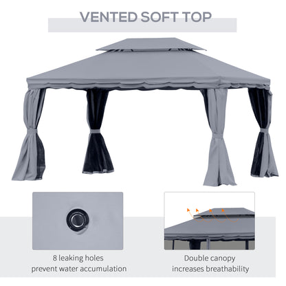 13' x 10' Patio Gazebo, Double Roof Outdoor Gazebo Canopy Shelter with Netting & Curtains, Strong Aluminum Frame, Dark Grey