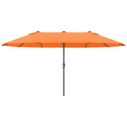 15' Outdoor Patio Umbrella with Twin Canopy Sunshade Steel Table Umbrella with Lift Crank Orange