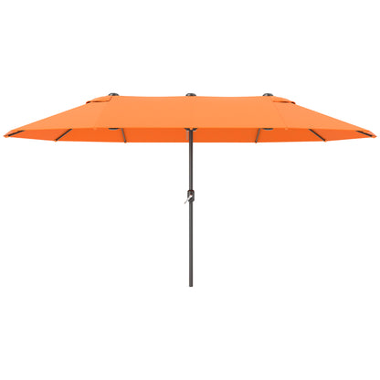 15' Outdoor Patio Umbrella with Twin Canopy Sunshade Steel Table Umbrella with Lift Crank Orange