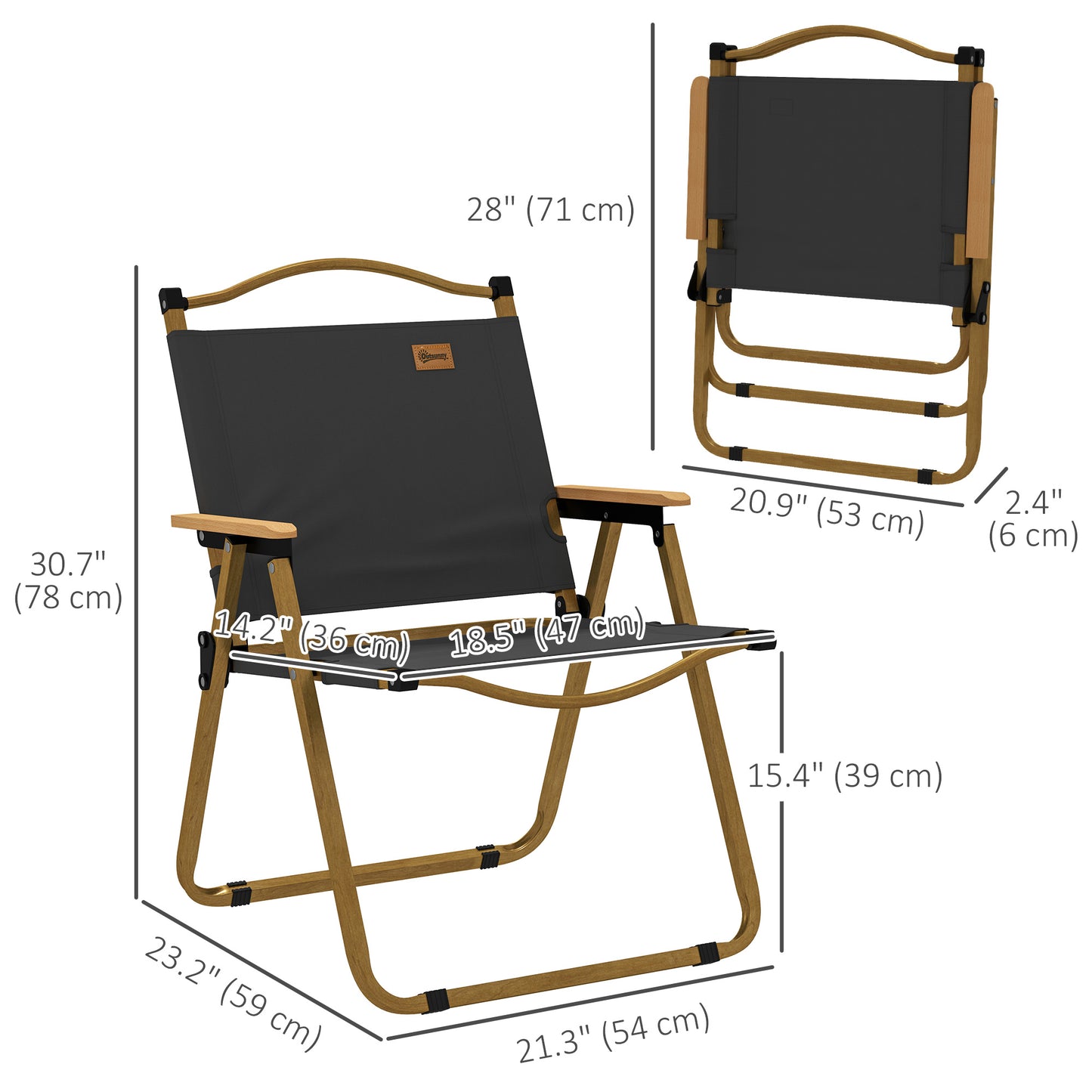 Camping Chair, Lightweight Folding Chair, Portable Armchair, Excellent for Festivals, Fishing, Dark Grey