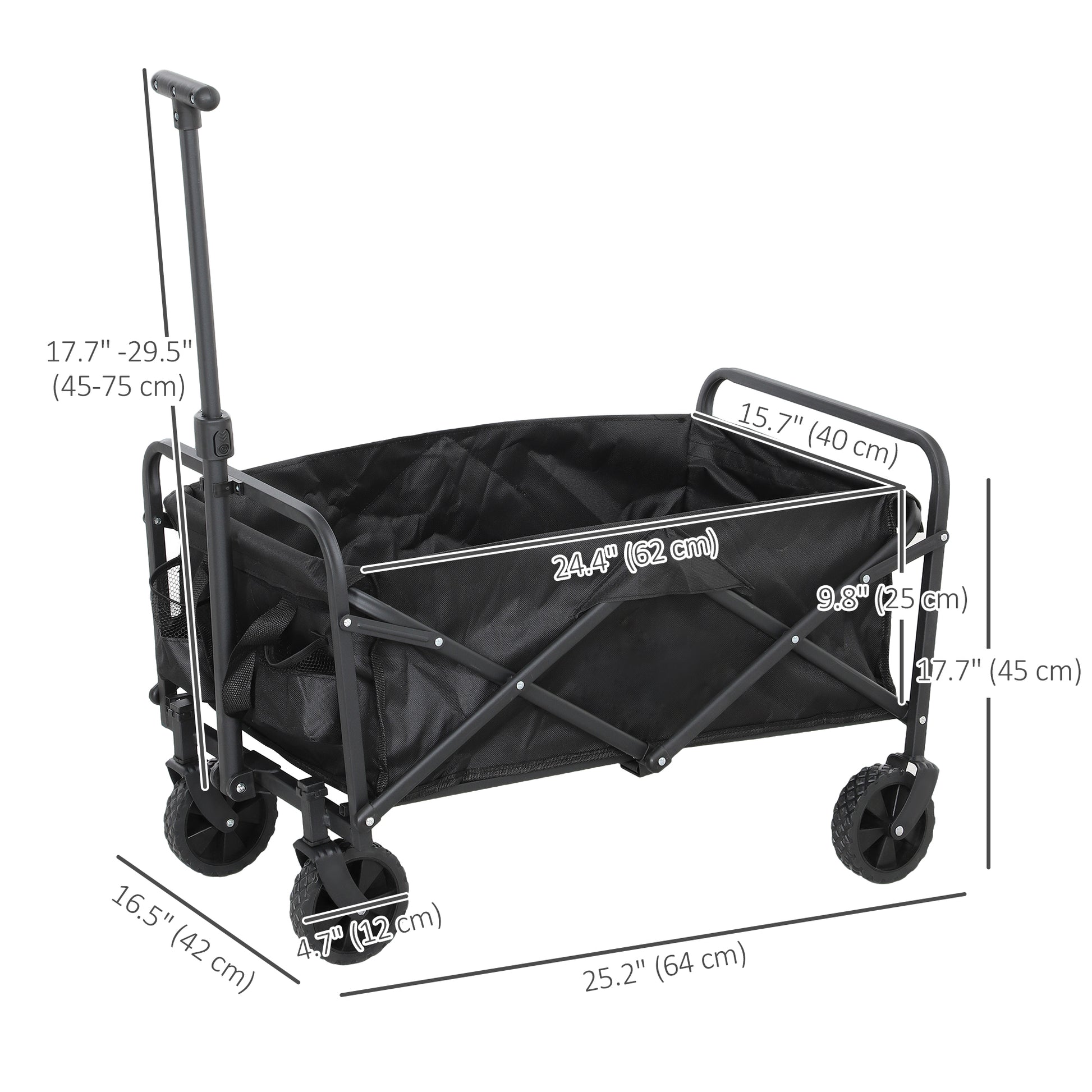 Collapsible Folding Garden Cart, Heavy Duty Lawn Wagon with Universal Wheels and Adjustable Handle, Black