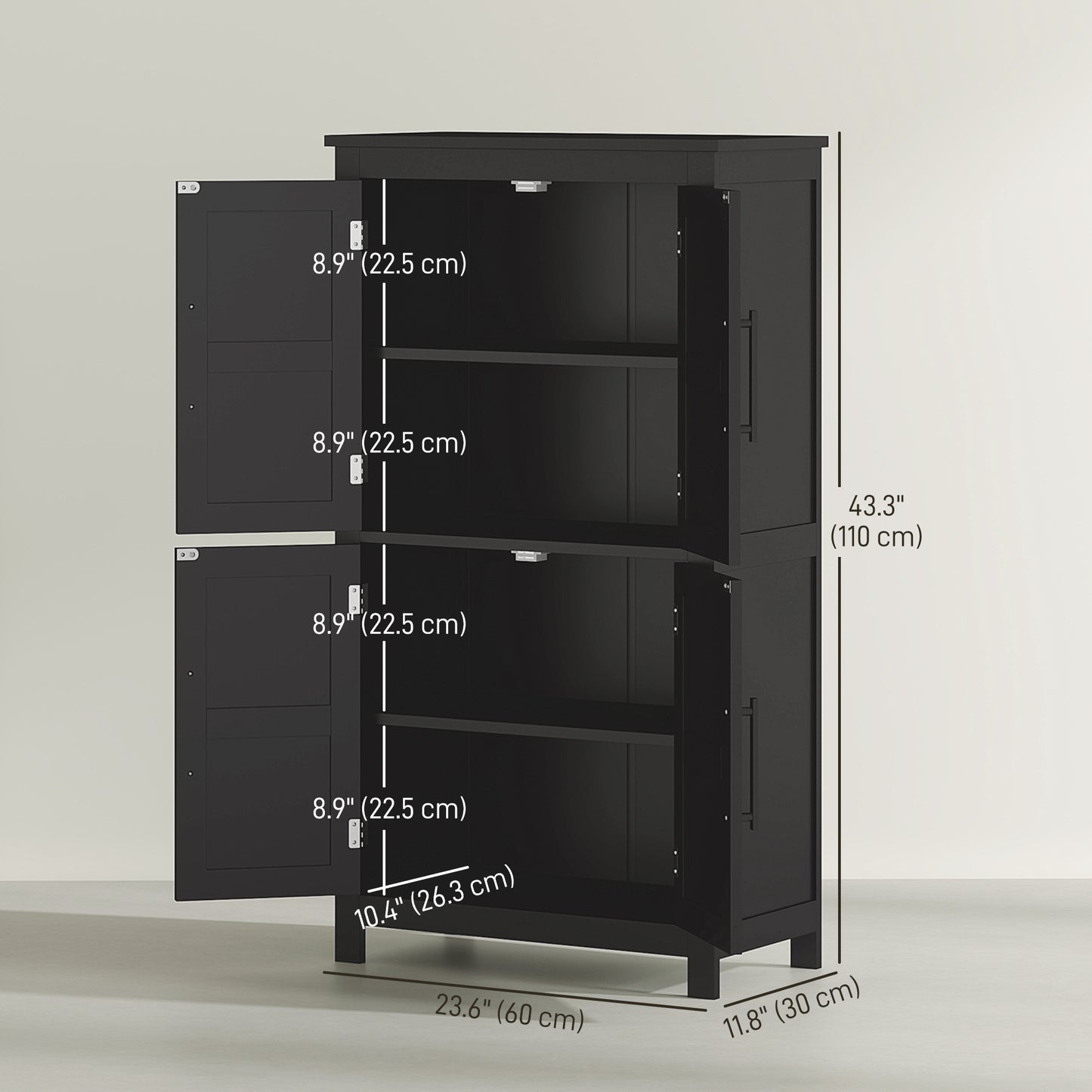 Farmhouse Bathroom Storage Cabinet, Bathroom Floor Cabinet with Barn Doors and Adjustable Shelf, Black