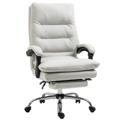 Executive Office Chair with 6-Point Massag, Microfibre Reclining Computer Chair with Footrest, Cream White