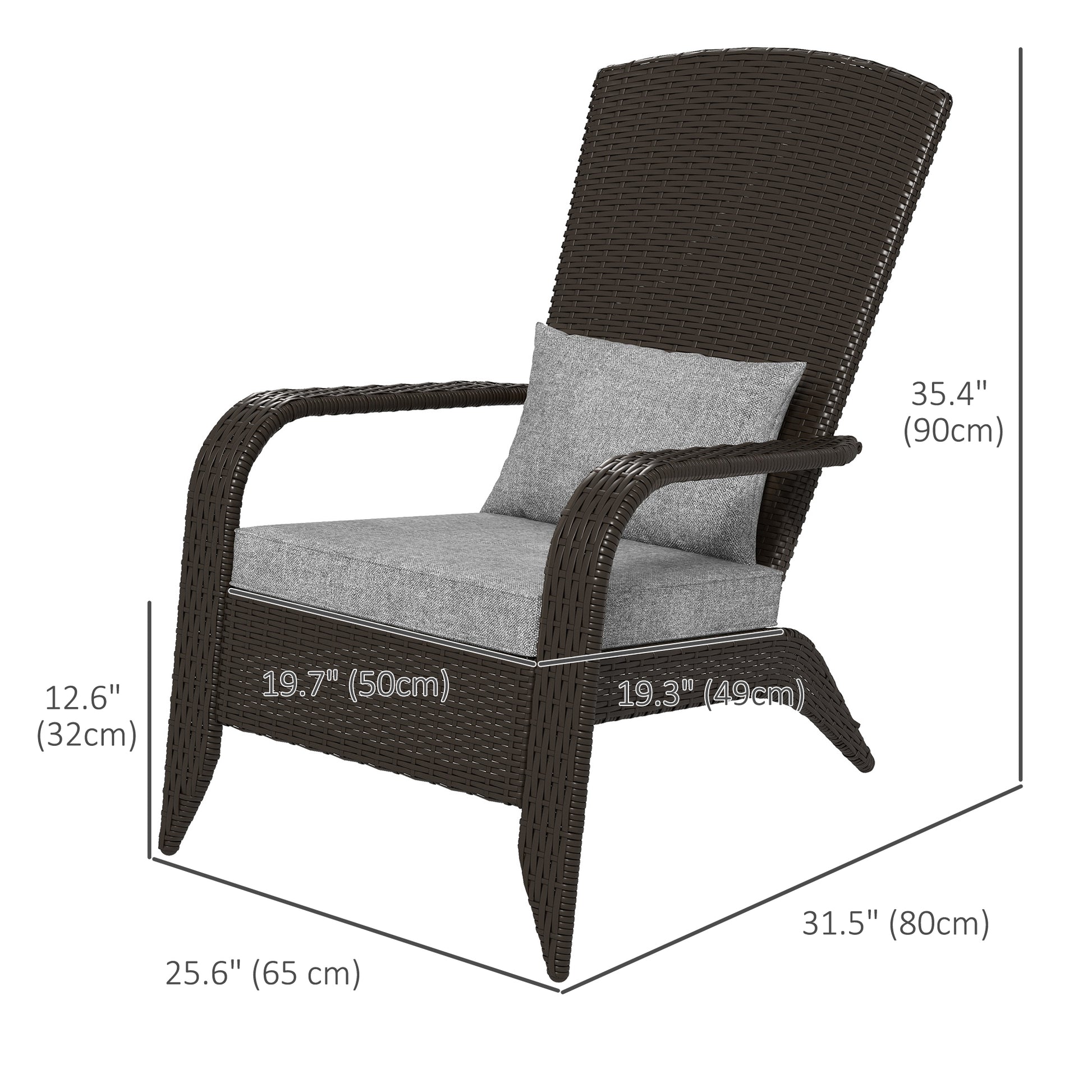 Patio Wicker Adirondack Chair, Outdoor Rattan Muskoka Chair with Cushions for Patio, Garden, Backyard, Grey