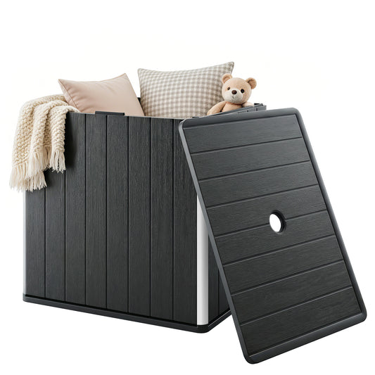 30 Gallon Storage Box, Outdoor Side Table with Umbrella Holder, Black