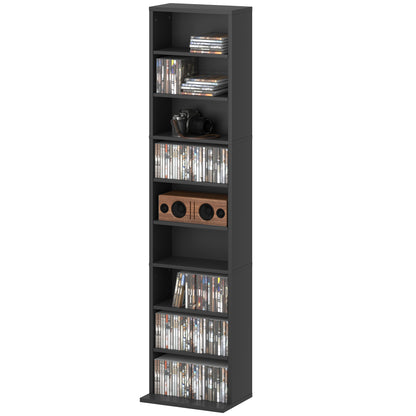 Media Storage Cabinet, 9-Tier Tall Narrow DVD Shelf with 6 Adjustable Shelves, Black