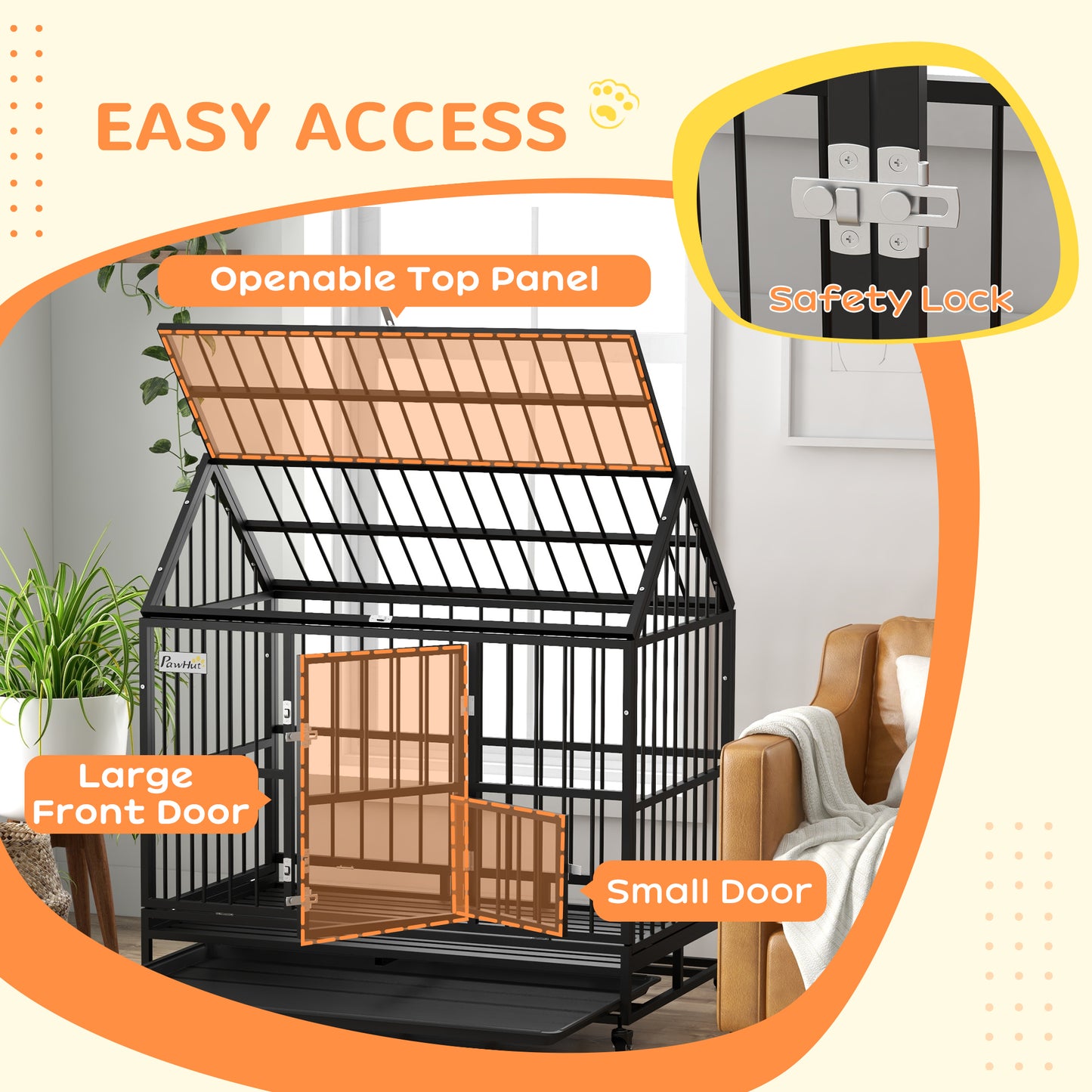 49" Heavy Duty Dog Crate with Removable Tray, Doors, Openable Roof, for Large and Extra Large Dogs, Black