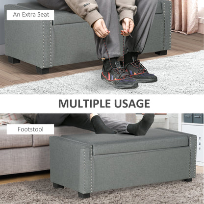 Upholstered Flip Top Storage Bench Fabric Ottoman for Bedroom, Living room, Light Grey