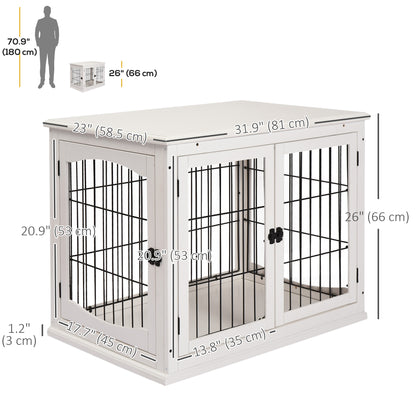 26" Wooden Dog Cage with Double Door Entrance & Simple Modern Design, White