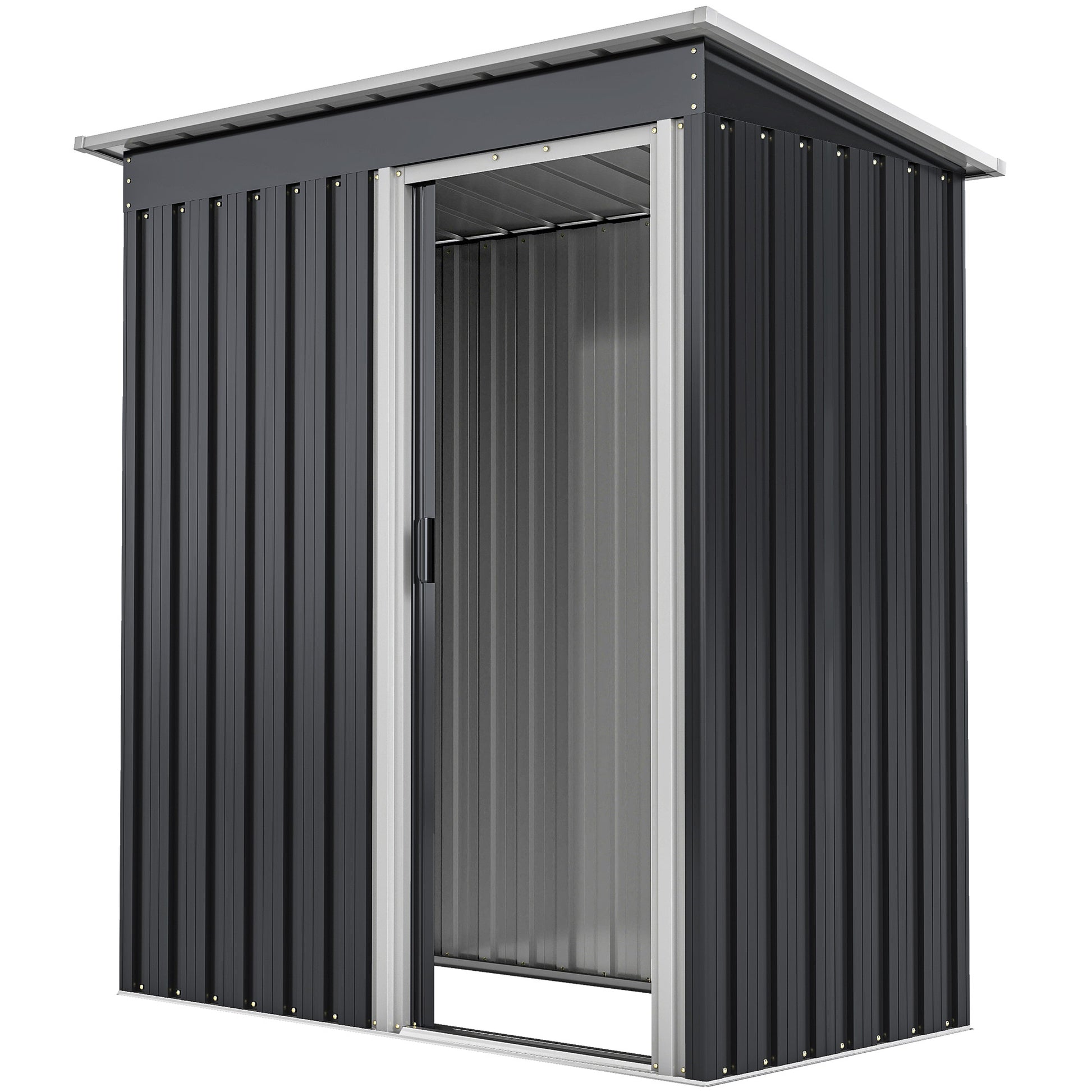 5 x 3 FT Outdoor Storage Shed with Sliding Door and Sloped Roof, Steel Frame Garden Shed Tool Equipment, Black