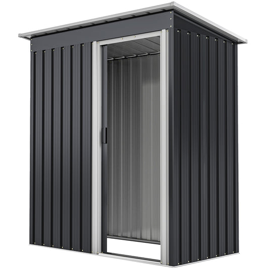 5 x 3 FT Outdoor Storage Shed with Sliding Door and Sloped Roof, Steel Frame Garden Shed Tool Equipment, Black