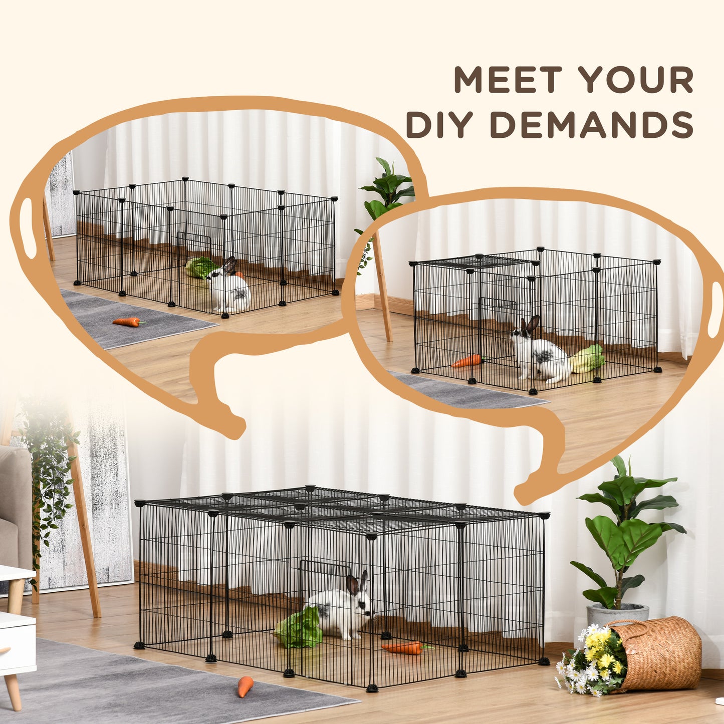Small Animal Cage for Bunny, Guinea Pig, Chinchilla, Hedgehog, Portable Pet Enclosure with Door, 16 Panels