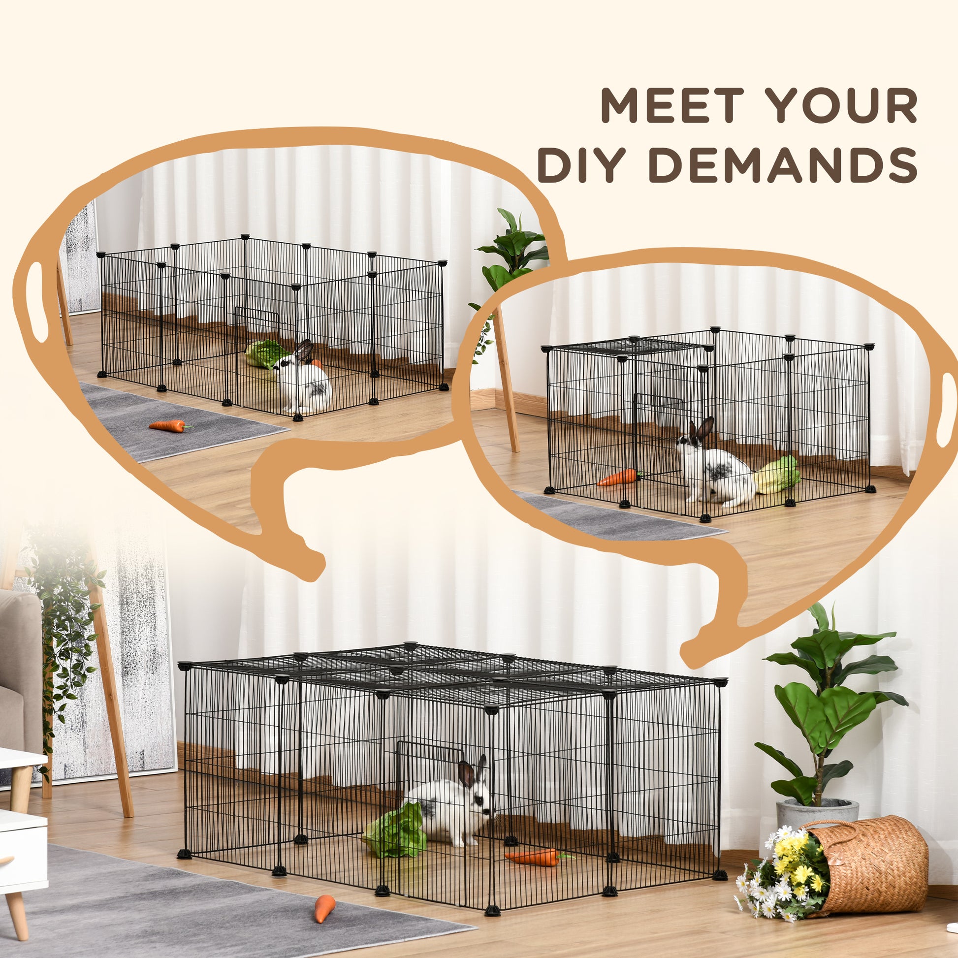 Small Animal Cage for Bunny, Guinea Pig, Chinchilla, Hedgehog, Portable Pet Enclosure with Door, 16 Panels