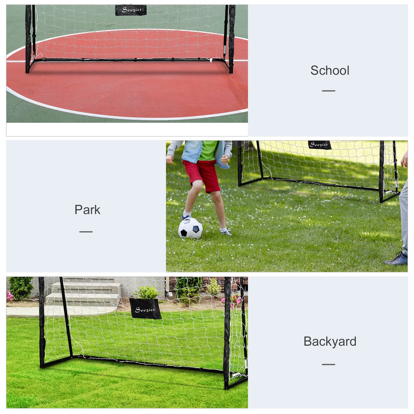Soozier 6ft x 4ft Soccer Goal Net with Metal Frame, PE Mesh, Ground Stakes, Easy Assembly, Black