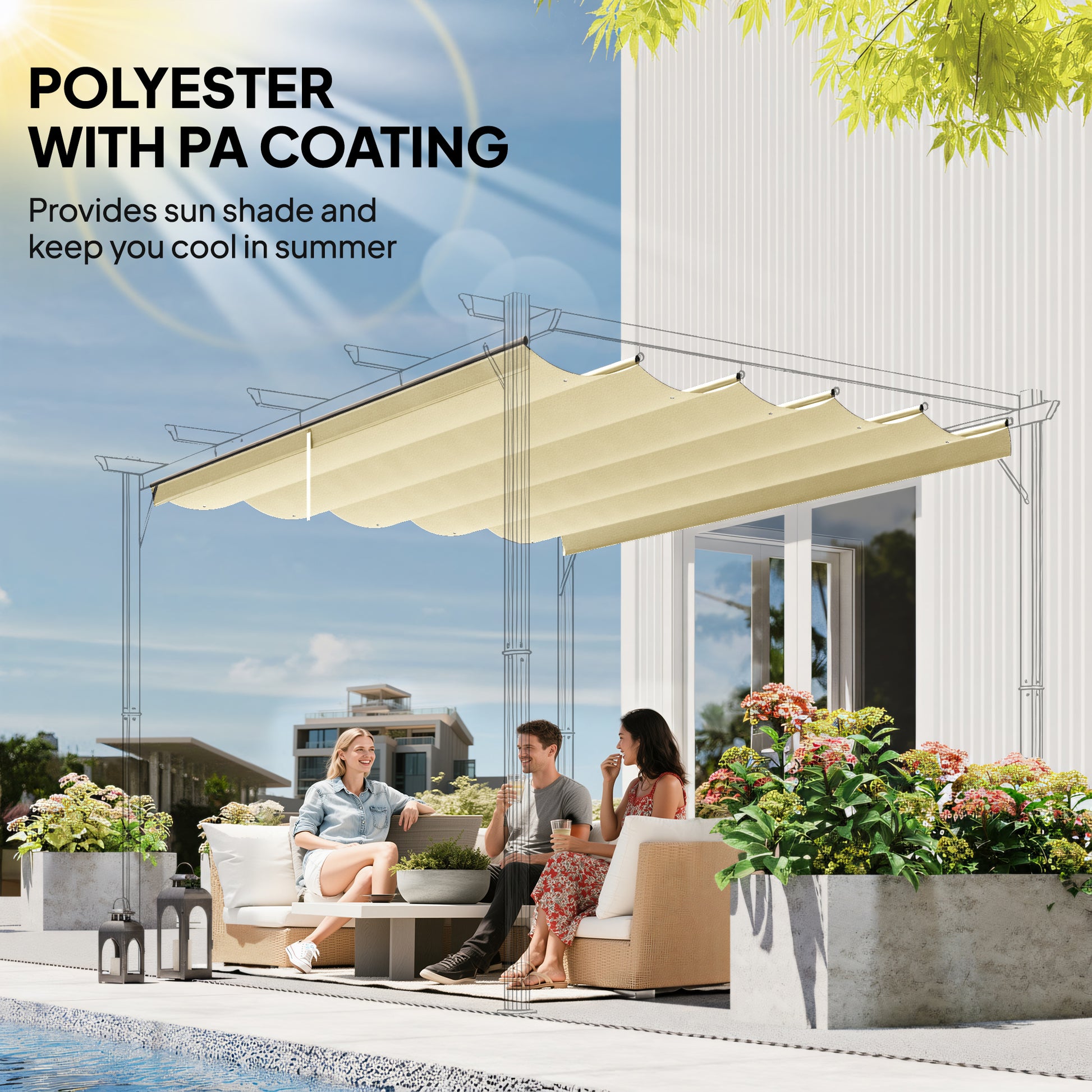 8.5' x 11.5' Retractable Pergola Canopy Replacement, Fit 10' x 13' Frame, Pergola Cover Replacement Top Only, Cream