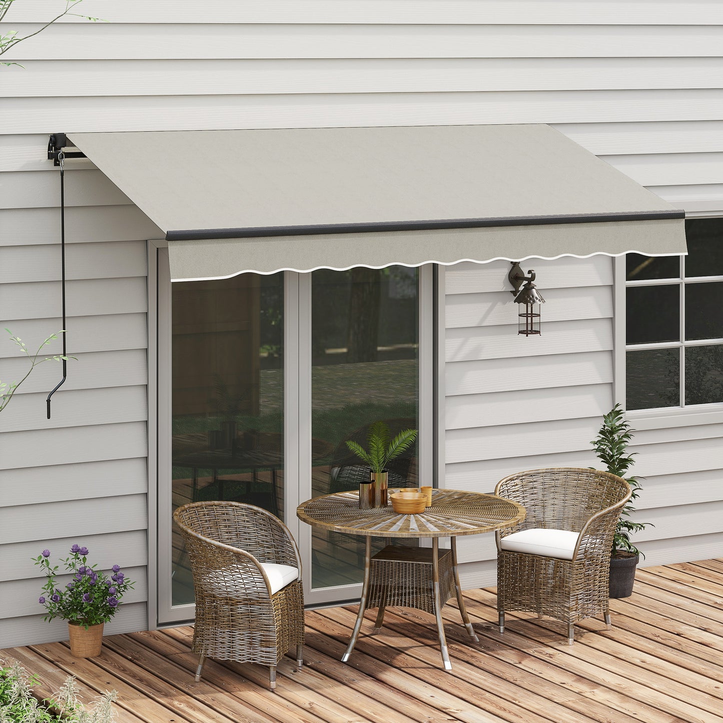 10' x 8' Retractable Awning, 280gsm UV Resistant Sunshade Shelter, for Deck, Balcony, Yard, Light Grey