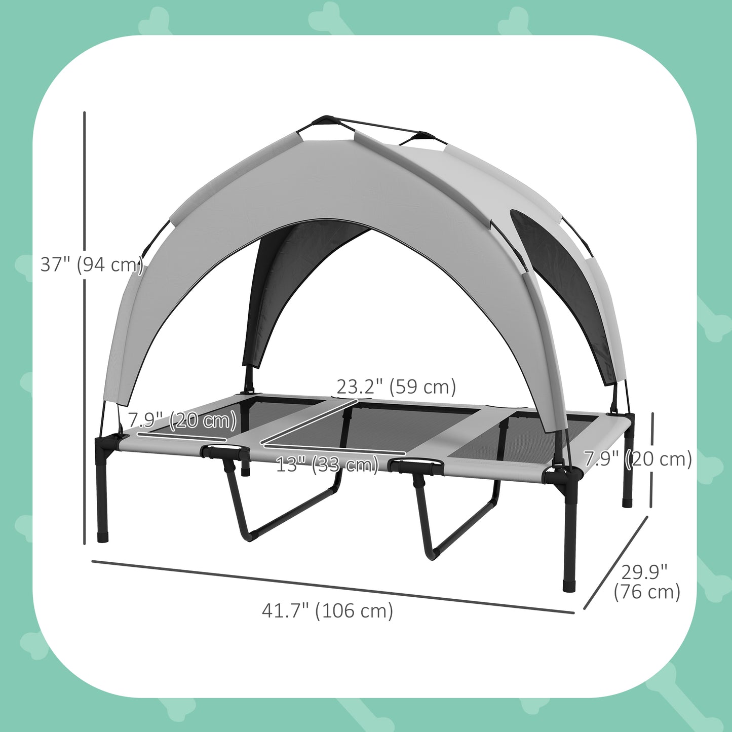 Raised Dog Bed Cooling Dog Cot w/ Canopy Washable Breathable Mesh, for Large Dogs, Light Grey
