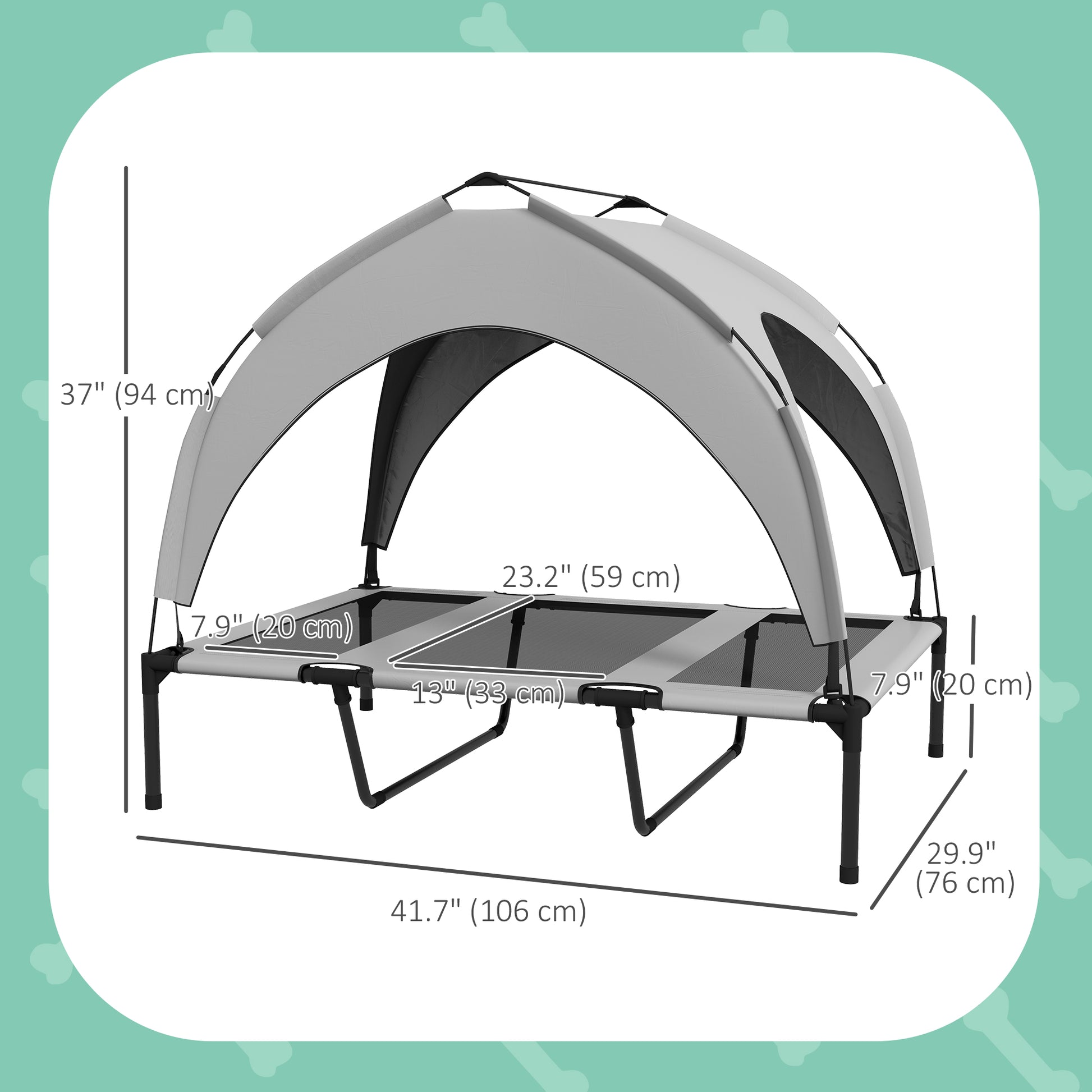 Raised Dog Bed Cooling Dog Cot w/ Canopy Washable Breathable Mesh, for Large Dogs, Light Grey