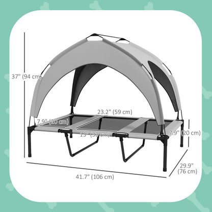 Raised Dog Bed Cooling Dog Cot w/ Canopy Washable Breathable Mesh, for Large Dogs, Light Grey