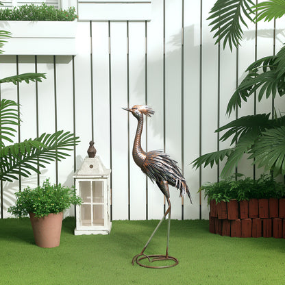 Garden Statue Heron Standing Lawn Sculpture Statue Ornament with Stakes for Lawn 12.2"W x 7.1"D x 28"H Silver Tone