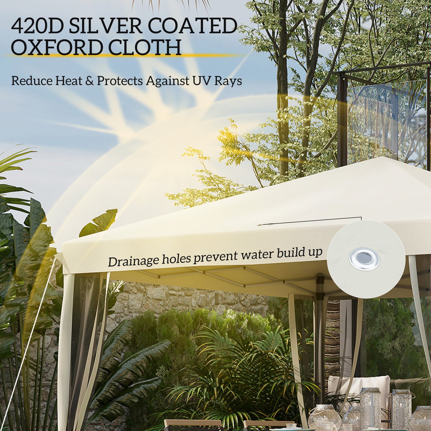10' x 10' Pop Up Canopy Tent Gazebo, Foldable Canopy Tent with Zipper Mesh Sidewalls and Carry Bag, Easy Setup Screen Shelter for Backyard Patio Outdoor, Beige