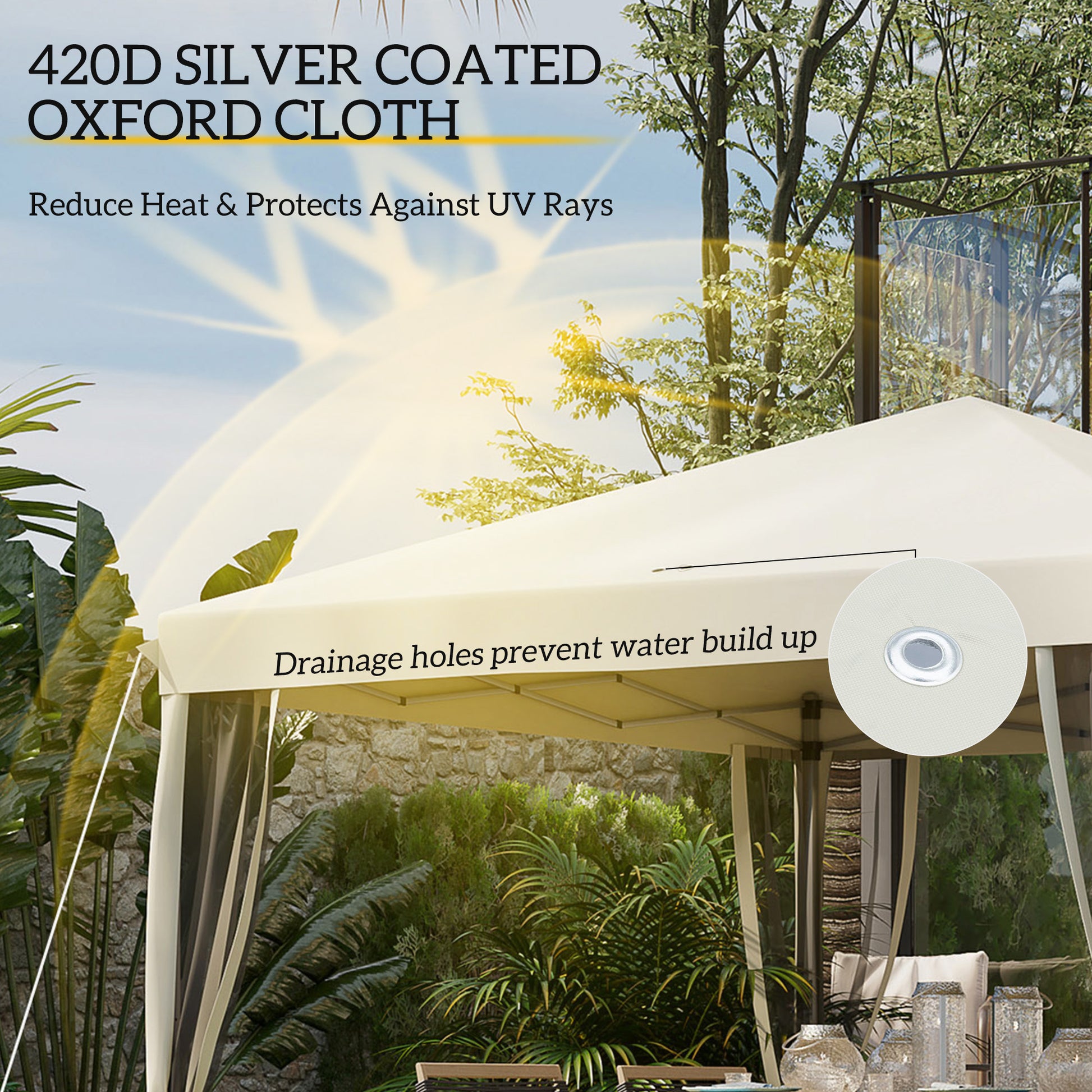 10' x 10' Pop Up Canopy Tent Gazebo, Foldable Canopy Tent with Zipper Mesh Sidewalls and Carry Bag, Easy Setup Screen Shelter for Backyard Patio Outdoor, Beige