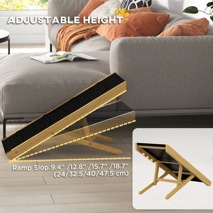 33" Foldable Dog Ramp with 4-Level Adjustable Height for Bed, Couch, for Small and Medium Dogs, Natural Wood