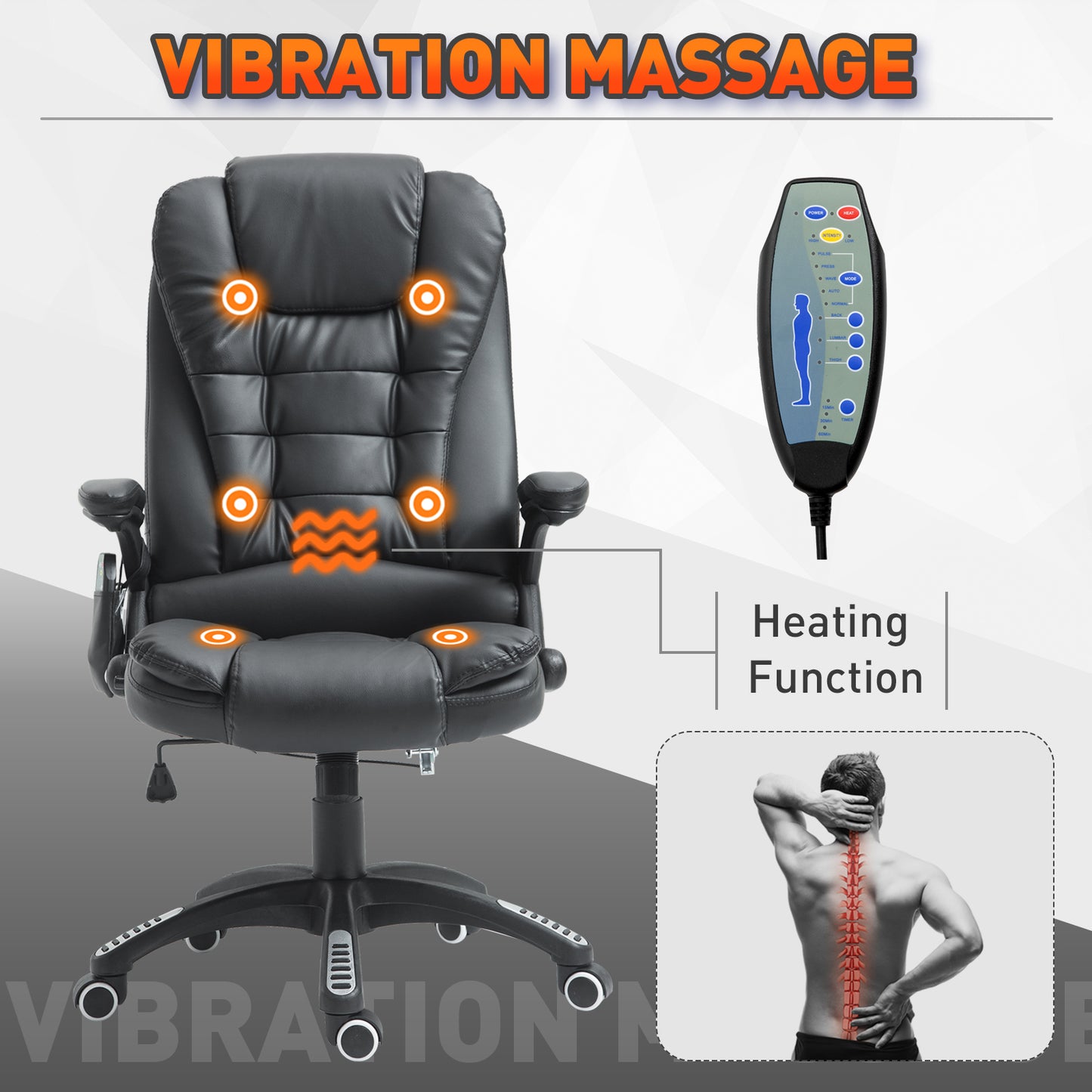 Executive Office Chairs Heated Massage High Back Reclining Office Chair Swivel Leather Adjustable Vibrating Furniture Black