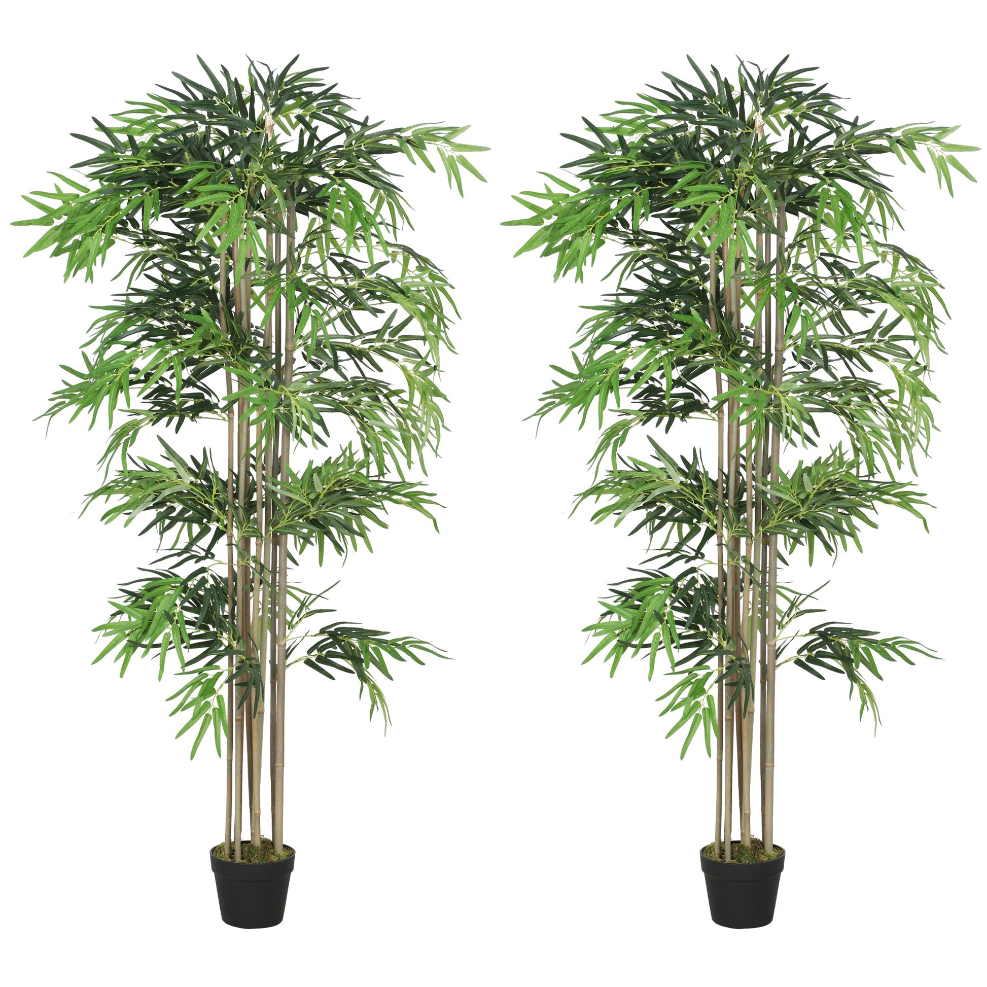 6FT Artificial Bamboo Tree Set of 2, Fake Plant with 1530 Leaves, Greenery Plant in Nursery Pot for Indoor, Green
