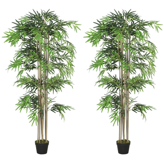 6FT Artificial Bamboo Tree Set of 2, Fake Plant with 1530 Leaves, Greenery Plant in Nursery Pot for Indoor, Green
