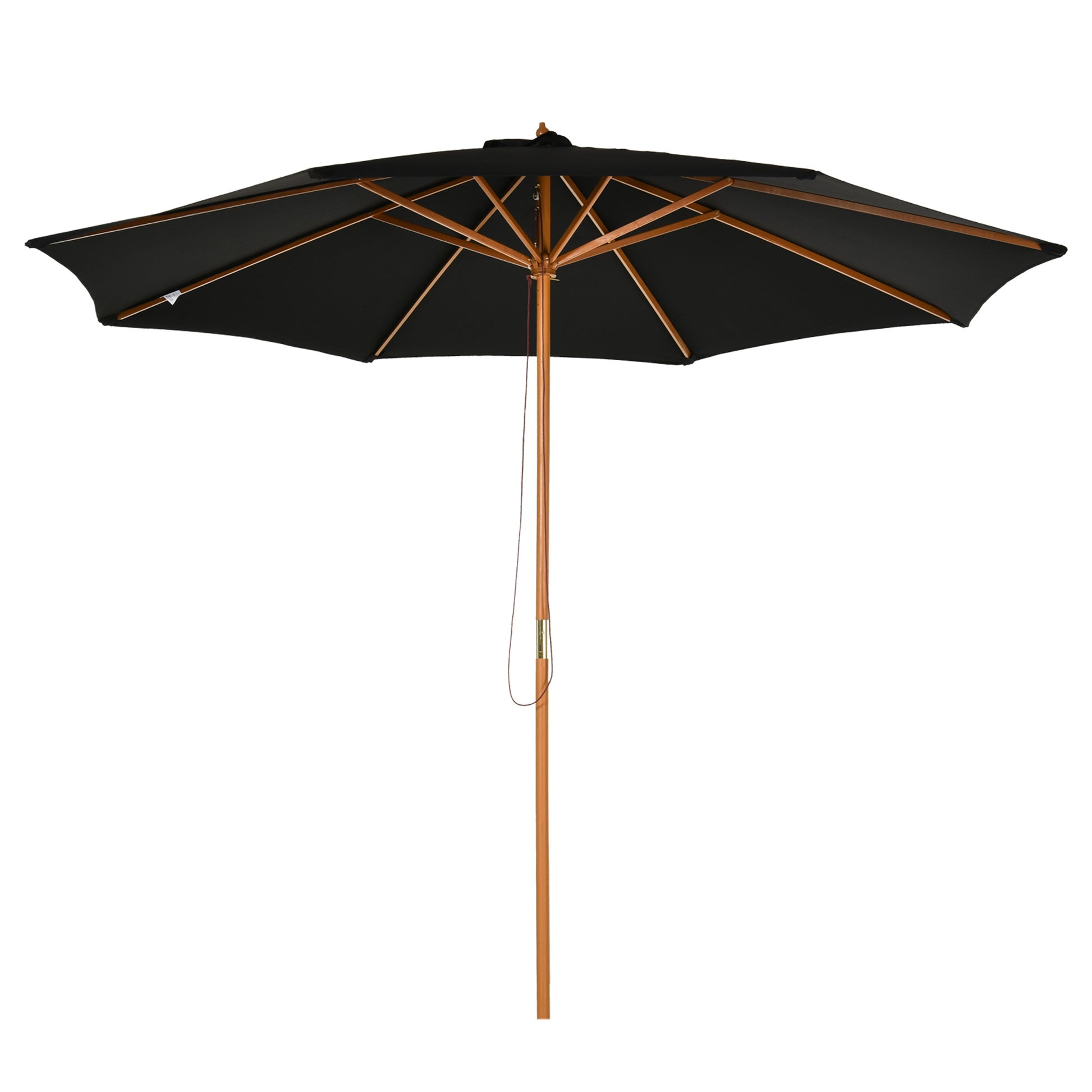 10' x 8' Wooden Patio Umbrella, Garden Parasol, Outdoor Sunshade Canopy with Bamboo Rib for Outdoor, Black