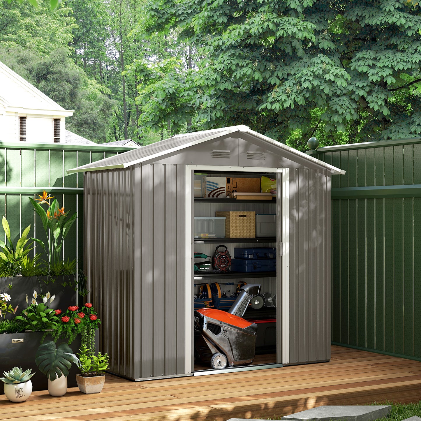 6.5x3.5ft Metal Garden Storage Shed for Outdoor Tool Storage with Double Sliding Doors and Vents, Grey