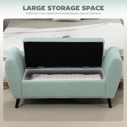 Upholstered Storage Bench with Arms, Modern Ottoman Bench for Bedroom, Entryway, and Living Room, Green