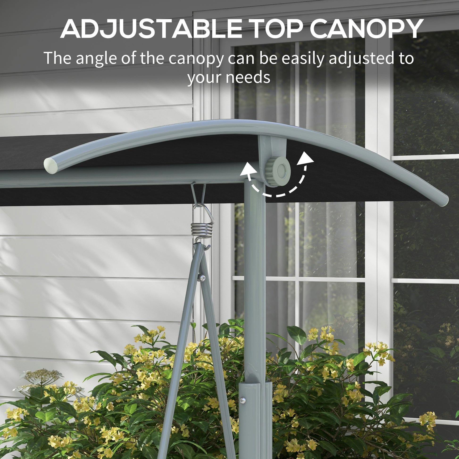 2-Seater Outdoor Porch Swing with Adjustable Canopy and Table, Patio Swing Chair for Garden, Poolside, Backyard, Black