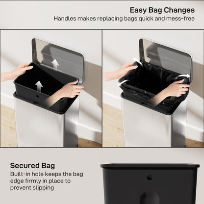 5.3 Gallon/20 L Garbage Bin with Soft Close Lid, Trash Can with Removable Inner Bucket for Kitchen, Office, Silver