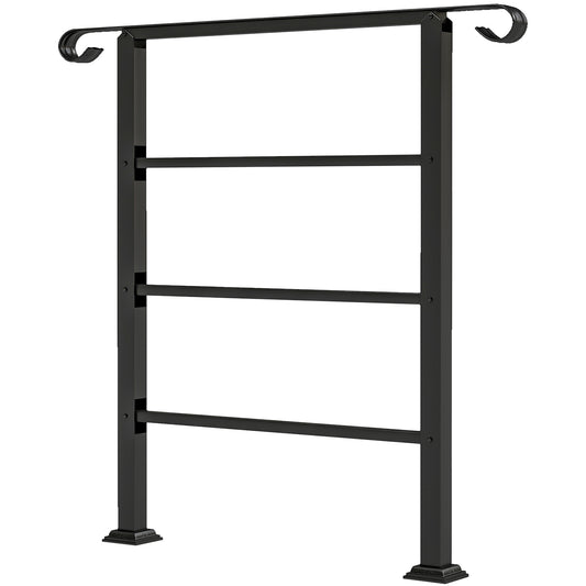 Hand Rails for Outdoor Steps, Adjustable Outdoor Stair Railing for 2 to 3 Steps, Black