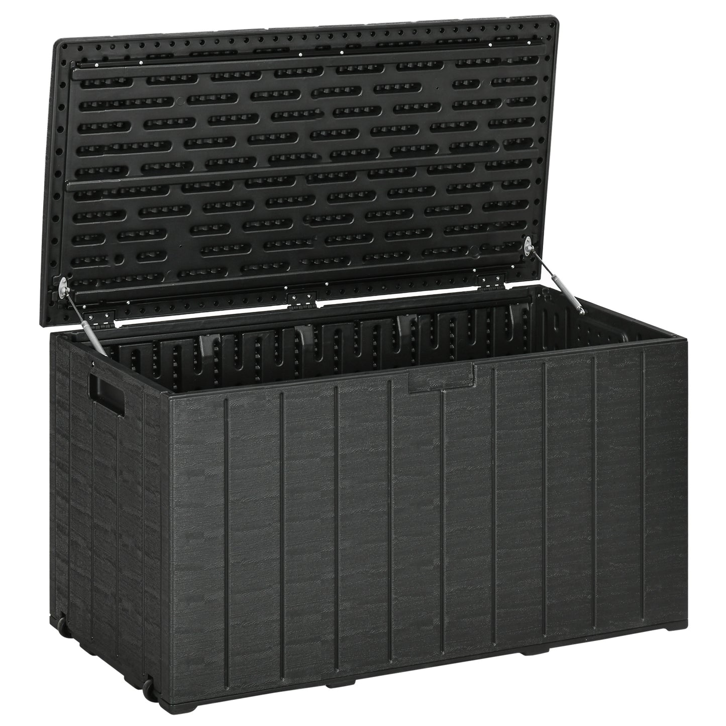 81 Gallon Garden Storage Box, Waterproof Double Wall Storage Container with Wheels and Handles, Black