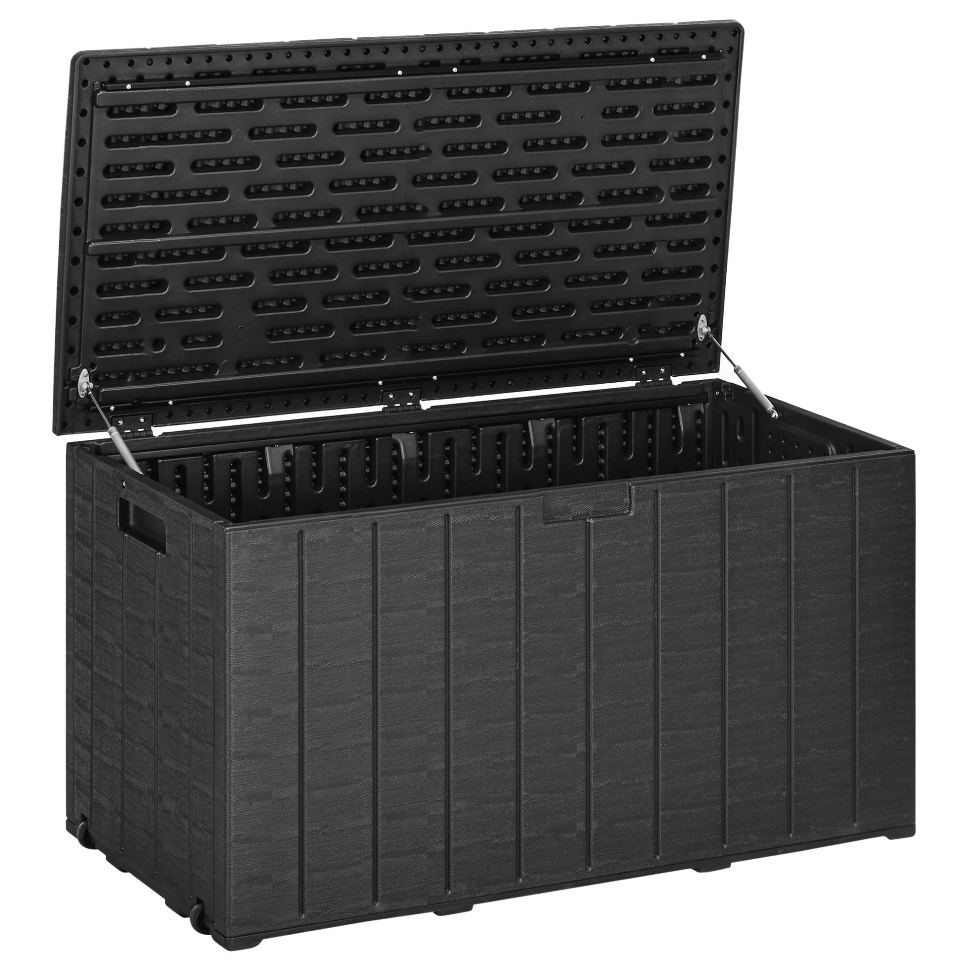 81 Gallon Garden Storage Box, Waterproof Double Wall Storage Container with Wheels and Handles, Black