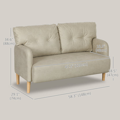 58" 2 Seat Sofa, Modern Love Seats Furniture, Upholstered 2 Seater Couch, Solid Wood Frame, Beige