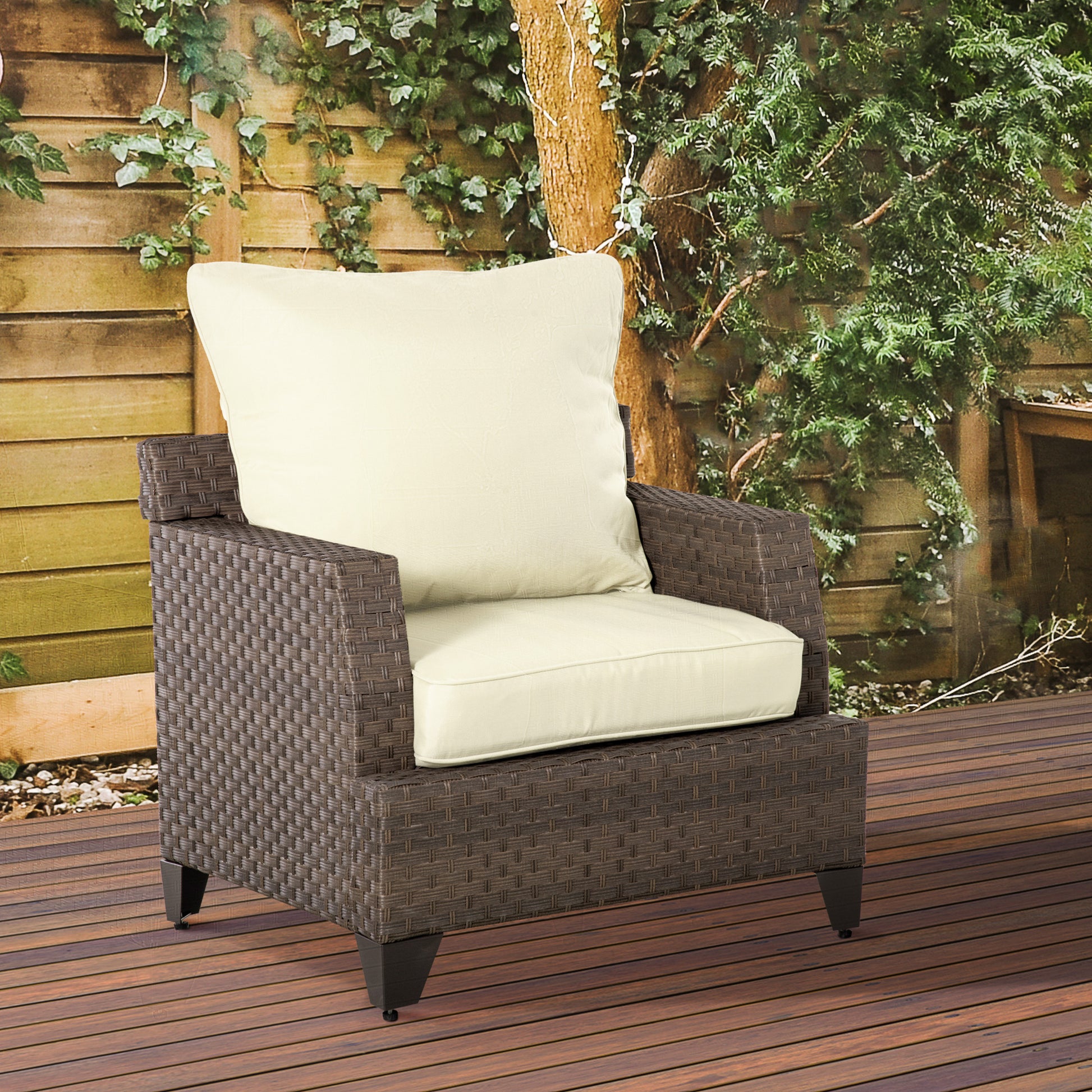 Patio Chair Cushions, Thick Deep Seat Outdoor Seat Cushion with Back Cushion, Cream White