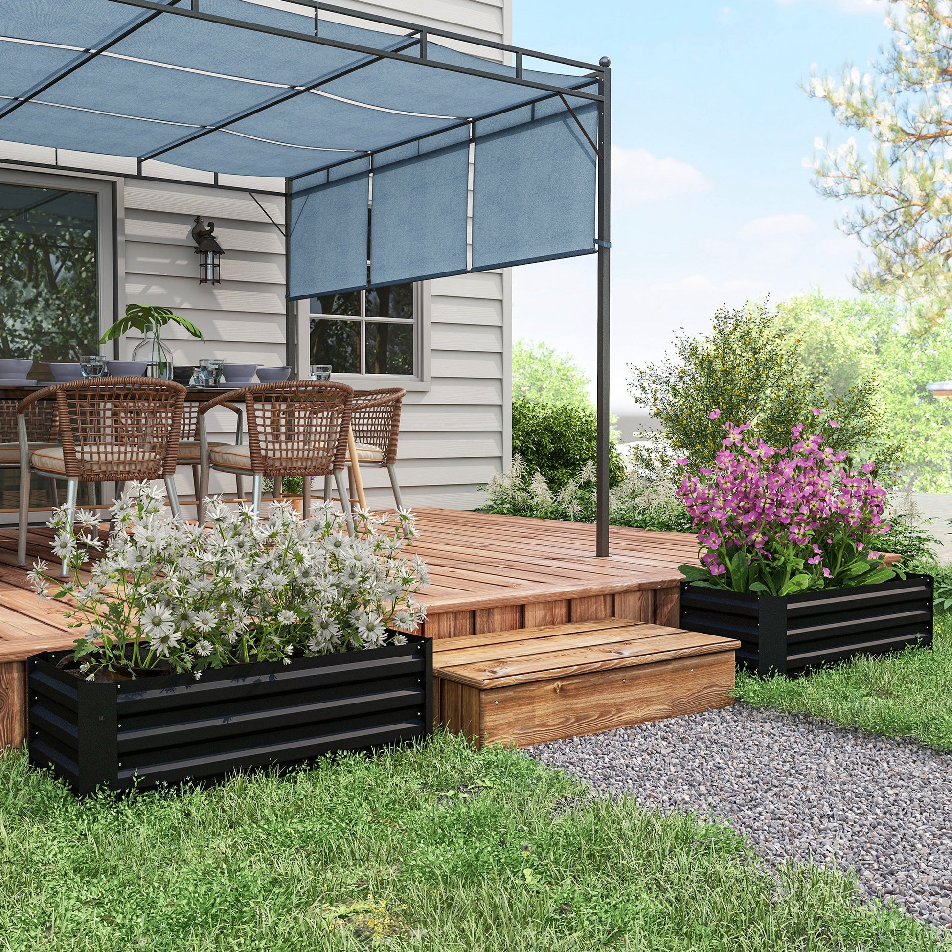 Set of 2 Raised Garden Bed, Steel Elevated Planter Box for Flowers, Herbs, Succulents, 39"x20"x12", Black