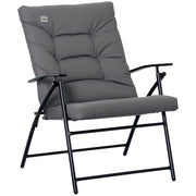 Foldable Lounge Chair, Fabric Upholstered Recliner, Outdoor Lounger with Armrest, Metal Frame for Backyard, Grey