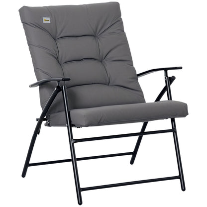 Foldable Lounge Chair, Fabric Upholstered Recliner, Outdoor Lounger with Armrest, Metal Frame for Backyard, Grey