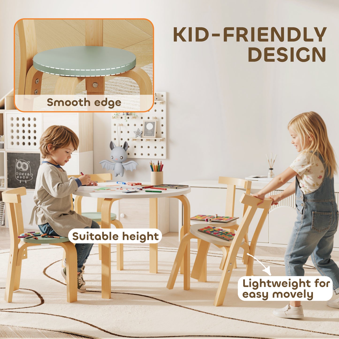 Qaba Wooden Kids Table and Chairs Set, Toddler Table and Chairs Set for 3-8 Years, Green