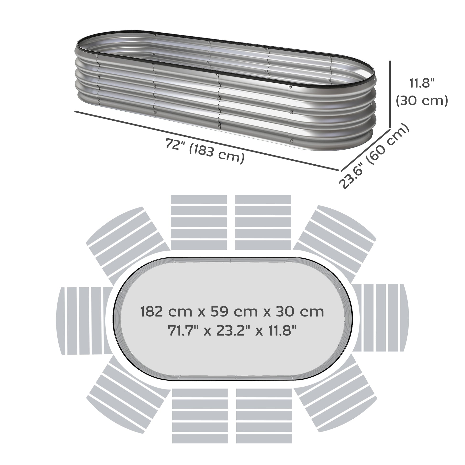 2Pcs Galvanized Raised Garden Bed, 6 x 2 x 1 ft Modular Metal Garden Beds with Rubber Strip Edging, Silver