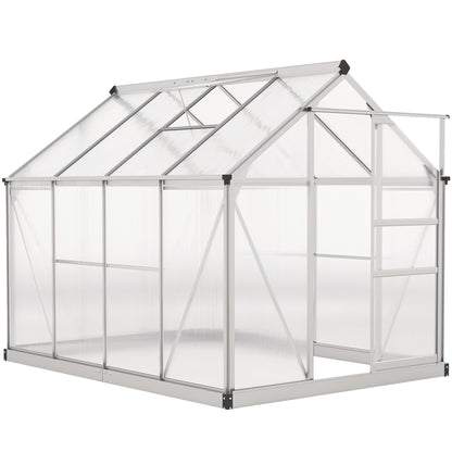 6' x 8' x 6.6' Polycarbonate Greenhouse, Walk-In Green House Kit Garden, Plants Grow, Galvanized Sheet Aluminum Frame with Rain Gutter, Vent and Sliding Door, Silver