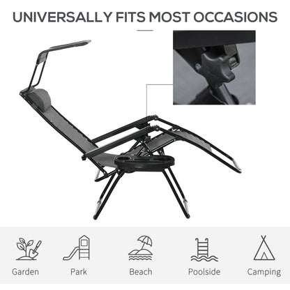 Outdoor Zero Gravity Reclining Lounger Chair with Canopy Shade, Side Tray, Cupholder, Light Grey